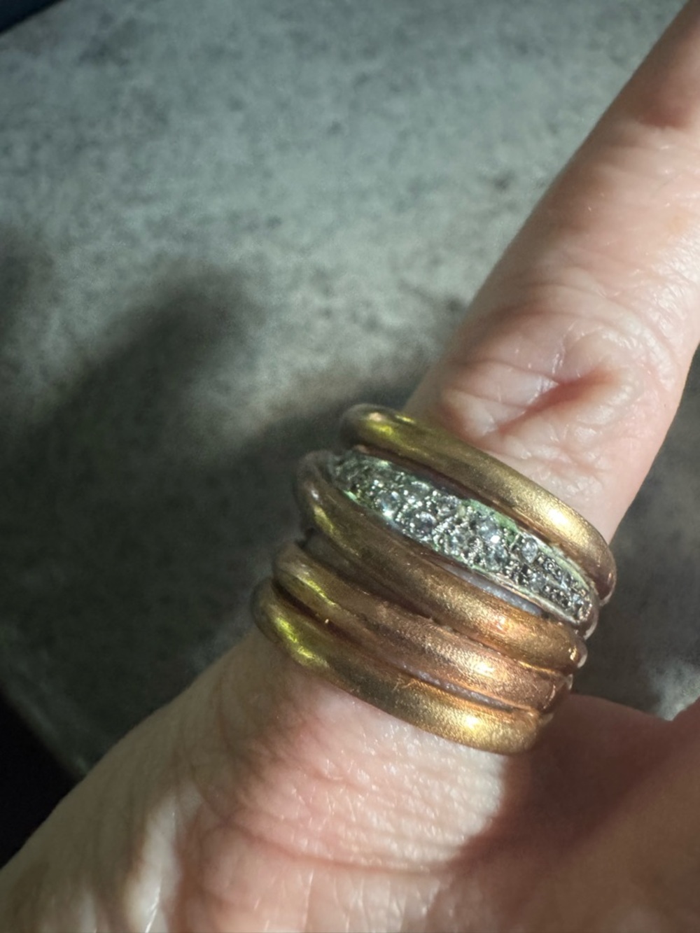 14K Yellow, Rose and White Gold Diamond Band Ring